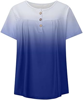 Балаки Туника за жени кратки ракави Обични блузи градиент, маичка со маица со копчиња за вратот, кои излегуваат од маица со маица, кои излегуваат надвор