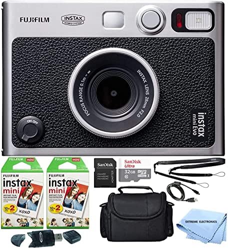Фуџифилм Инстакс Мини ЕВО Хибриден Пакет Камера За Инстант Филм со 40 Листови За Инстант Филм + 32gb Microsd Мемориска Картичка + Мала