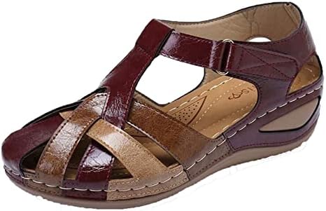 Сандали за жени лето плус големина Ретро крст тока тркалезна лесна мека единствена боја што одговара на обични клинови чевли