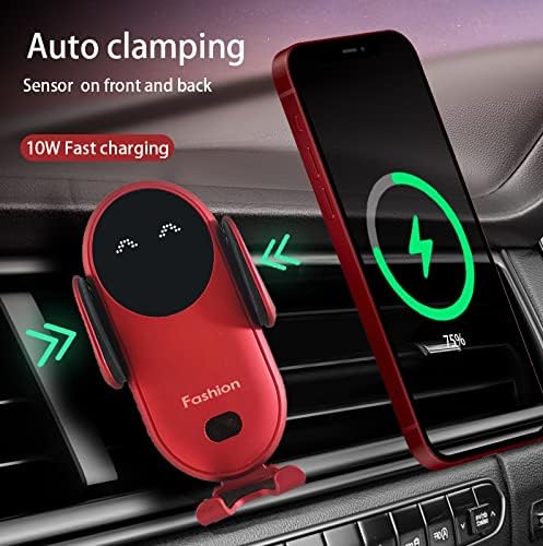 Безжичен полнач за автомобили, автоматско стегање брзо полнење со светлина, монтирање на држачот на автомобилот Компатибилен со iPhone 14/13/12/SE/11/XSMAX/XS/XR/X/8,