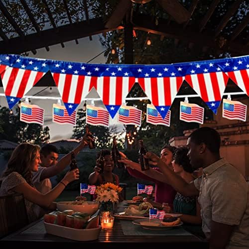 СОТОПО 4 -ти јули светла Патриотски светла - Американски светла на знамето, жици на отворено, одлично како светлосни светла за декорации