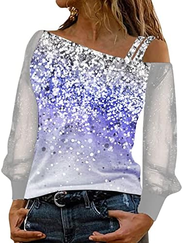 Womenенски ракав мрежа ладни врвови лабава маица за продолжение на рамената, лежерна долга распрскувачка блуза со долги аспиратори за