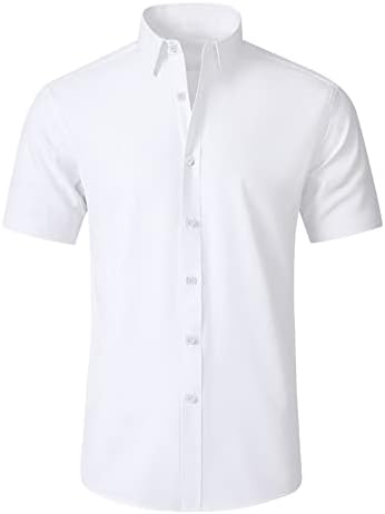 ESABEL.C Машка супер стрии за брчки со брчки, солидни кратки ракави копче надолу со кошули