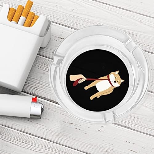 Shiba inu нема стаклена пепел за цигари за цигари класичен круг чисти кристални пепелници