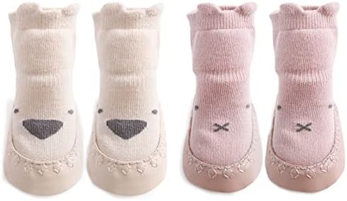Exegawe Бебе анти -лизгачки подни чорапи - 2 пара дете што не се лизга чевли за чорапи со зафат за момчиња за девојчиња