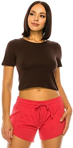 Кошула за женски култури на Ренезил - екипаж со кратки ракави, исечен, обичен солиден јога активен тренинг маичка маичка