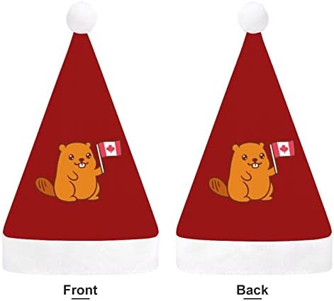 Симпатична Дабар Канада Знаме Божиќ Шапка Мека Кадифен Дедо Мраз Капа Смешни Бини За Божиќ Нова Година Празнична Забава
