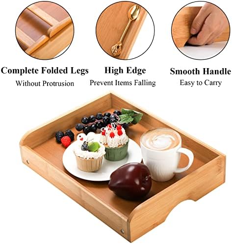 Lawei 2 пакет бамбус табела за креветчиња со нозе со преклопни нозе, преносна табела за табли за скут за сервирање појадок во кревет,