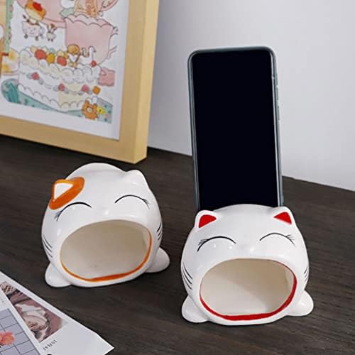 Кабилок звучник стојат бонбони чинија керамички мобилен телефон штанд со засилувач за звук, среќа мачка десктоп мобилен телефон, мобилен