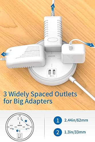 NtonPower плетенка со лента за напојување и 3 широко распространети места за напојување со USB пакет, рамен приклучок за продолжување
