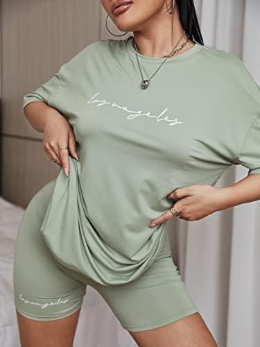 Gorgglitter Women's'sенски 2 парчиња облека поставува букви за графички тренерки со преголема мета и шорцеви поставени