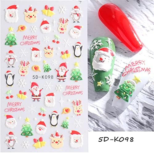 Божиќни налепници за нокти - 4 листови 5Д снегулка на ноктите Декларации Елкс Декорации за нокти DIY празник самолепливи налепници Пингвин