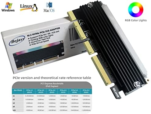 Bejavr M. 2 PCIe NVMe Адаптер Ssd Експанзија Картичка СО RGB Светлина Бар И Алуминиум Heatsink Решение, Поддржува PCI-Express 3.0 4.0 И X4 X8