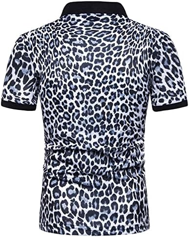Машка мода леопард печатена маица Поло леопард Краток ракав Обичен Поло кошула Контрастна јака за јака тенис тенис врвови
