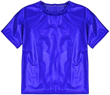 Девојки за деца Jugaoge Девојки сјајни метални маици со кратки ракави за танцување на врвови на забави на забави, искра облека