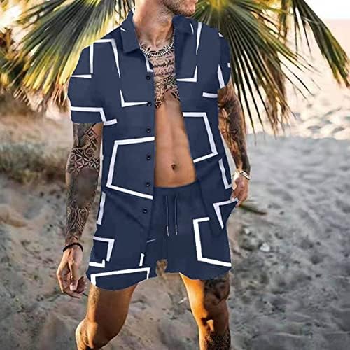 Копче за кошули за мажи на YmoSRH, надолу кошула и панталони, летни Хаваи, приморски одмори дигитални 3Д-обични облеки до кошула,