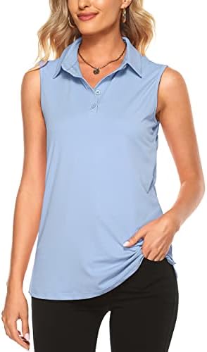 Коралхиски спортски поло маици UPF50+ кошули за голф без ракави против вратот со 4 копчиња Брз сув резервоар врвови