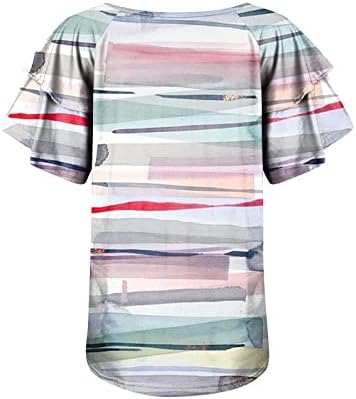Летни маици за жени со кратки ракави на кратки ракави Трендовски V вратот од вратот, боја, графички печатење манчиња, обична блуза