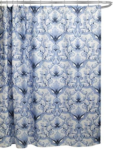 Постелна продавница ткаенина платно завеса за туширање, 70 x70, Мајли, шарен дизајн на дамаск со сина боја