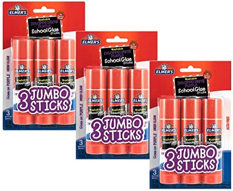 Elmers E579 Jumbo исчезнува виолетова школска лепак за лепак, 1,4 унца, 3 пакувања од 3 стапчиња, вкупно 9 стапчиња