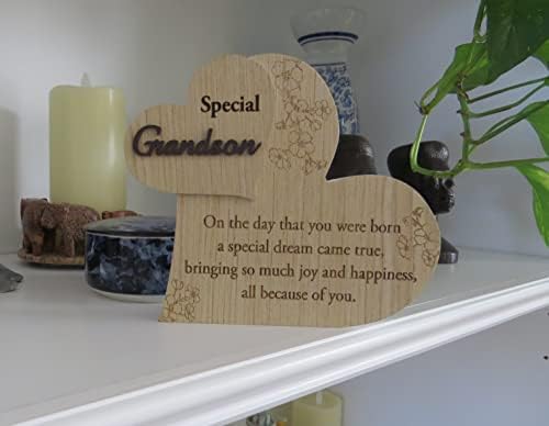 Unideco Дрвен срцев декор wallид - 7,0 инчи специјални внуци подароци од баба - украси во форма на срце за дома - Виси уметнички дневна соба