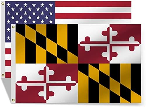 2 Пакувајте Американско американско знаме на Мериленд 3x5 нога, д -р Мериленд државни знамиња живописна боја и избледени докази,