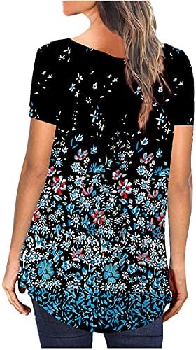 Летни врвови за жени облечени во обични кошули Хенли плетени маички со туника се кријат стомак краток ракав обична лабава блуза