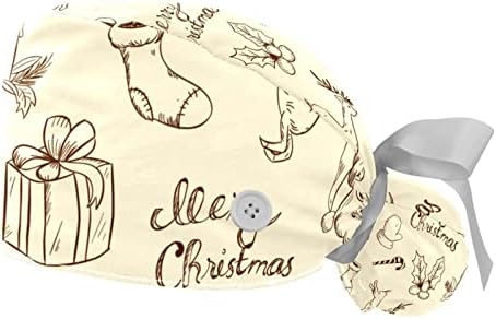 Работно капаче со копчиња за жени, рачно нацртани Божиќни Дедо Мраз Божиќни украси памучни џемпери за џемпер, буфантна капа од чипка