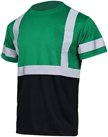 Fonirra hi vis безбедносна маица за мажи ANSI класа 2 висока видливост рефлексивна работа кошула со краток ракав црно дно