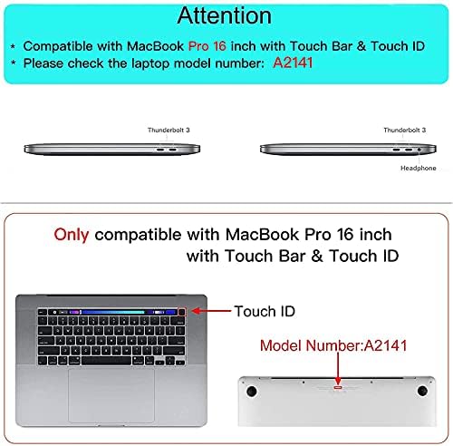 Мозио компатибилен со MacBook Pro 16 Inch Case 2020 2019 Објавување A2141 со лента за допир и лична карта, пластична шема тврда школка кутија и