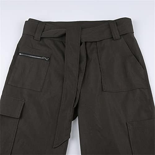 Црни карго панталони со товарни панталони со панталони, панталони, ниско издигнување широка нога мода права нога со џебови пакувања