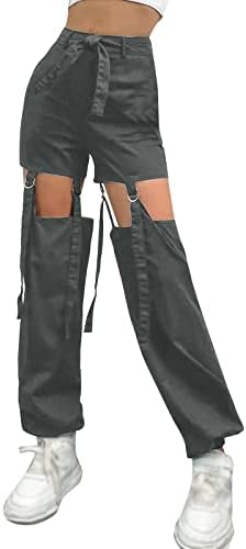 Keusn жени плус панталони со големина карго панталони директно широка нога падобран панталони повеќе џебови лабави буги панталони улична облека