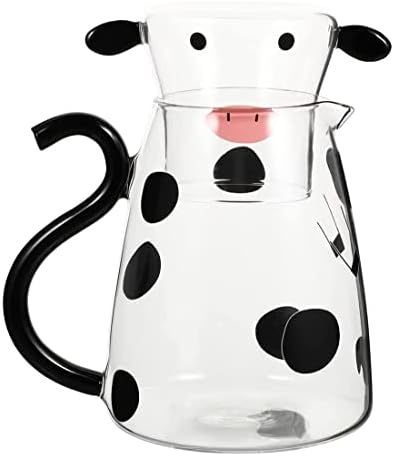 Стаклена вода стомна со стаклена чаша, симпатична крава креветна кревети постави стаклен чај стомна котел млеко бокал ноќ вода карафе