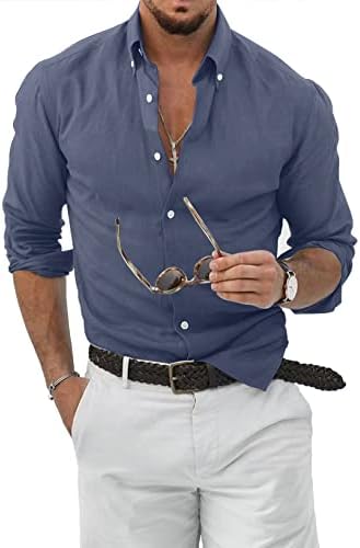 Astylish Mens Casual копче надолу со кошула со долга ракав Чамобрајска кошула деловна блуза