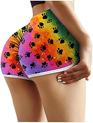 Ssdxy жени кратки јога хеланки задникот за лифт Полка точка цветни печати трчање атлетски танцувачки салата за вежбање шорцеви
