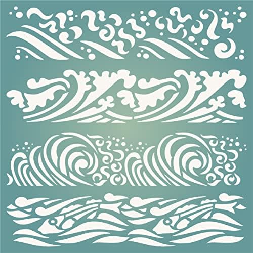 Бранови матрица, 6,5 x 6,5 инчи - морски океан Наутички морски брегови на гранични матрици за образец за сликање