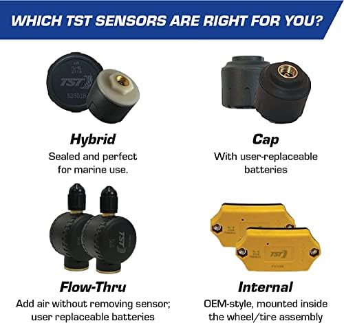 TST 507 Систем за набудување на притисокот во гумите со 2 хибридни сензори и приказ на боја за метални/гумени вентили на вентили од технологии на камиони, TPM за RV, кампер