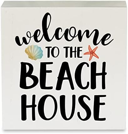 Земја добредојде на плажа дрвена кутија знак рустикален добредојде во куќата на плажа дрвена кутија знак плажа декоративен знак блок