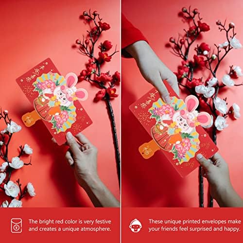 БОЖИЌНИ Подароци ЗА ПРЕТИЗУМ 4 парчиња Кинески Црвен Плик Видете ПЛИК 3Д Зајаче ХОНГ Бао 2023 Хороскопски Зајак Црвен Пакет Кинески Новогодишни