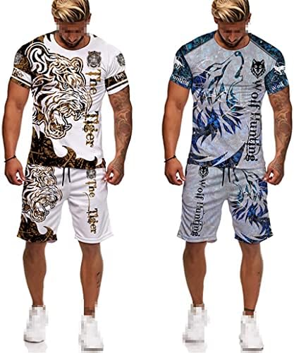 Keusyoi Animal 3D Tiger Printed Men Mairs Short Suits Sufice Man Sportswear Tracksuits Постави летни врвови костум