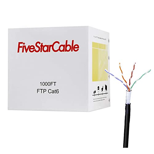 FiveStarcable 1000ft CAT6 искривен изопачен пар FTP на отворено заштитено 23awg Оценето оценето 350MHz ETL наведен најголем кабел за етернет LAN црн за брз и гигабит етернет