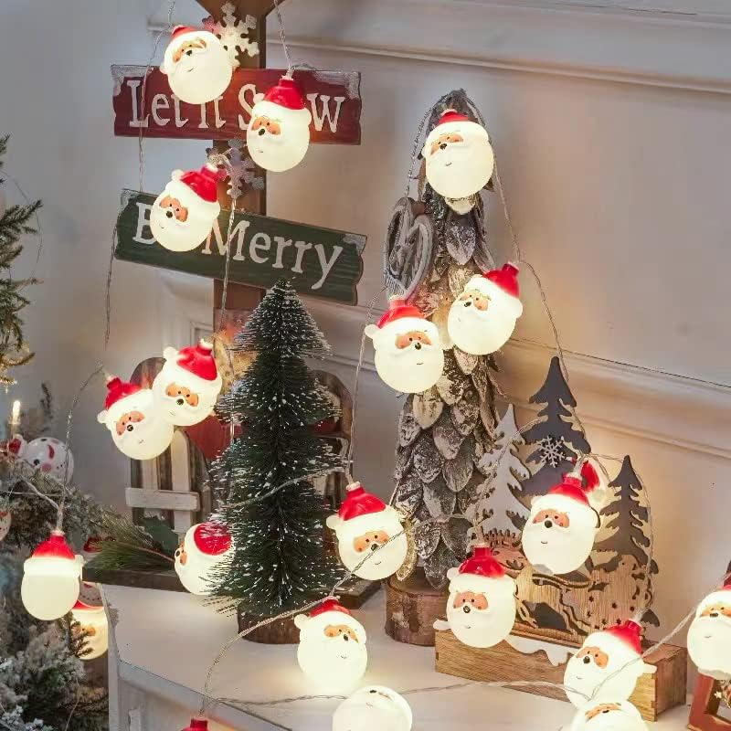 Aoliy Christmas Santa Gead Light, 20 LED светлина од 10 стапки батерија управувана со животи од дрво, домашна градина забава во затворен