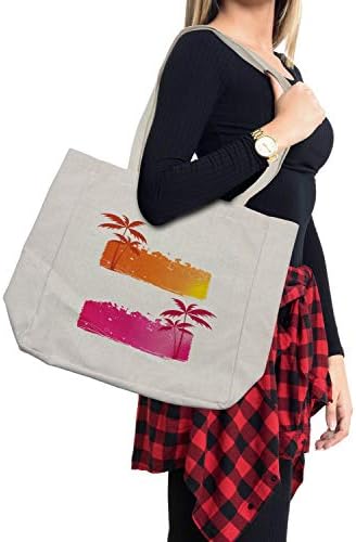 Ambesonne портокалова и розова торба за купување, грутки позадини со тропски палми и елементи на полутол, еколошка торба за еднократно