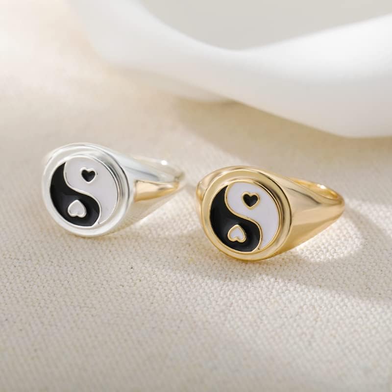 Лојаџи гроздобер прстени со масло за жени за жени девојки злато лизгање боја јенг јанг лалиња маргаритка прстен свадба двојка прстен