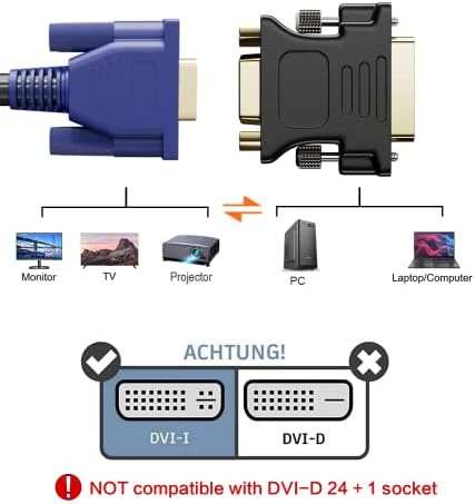 Dueyago DVI машки до VGA Femaleенски адаптер DVI-I 24+5 Порта конвертор, се користи за приказ, проектор, десктоп компјутер, лаптоп компјутер, ТВ, ПС4 и други електронски уреди
