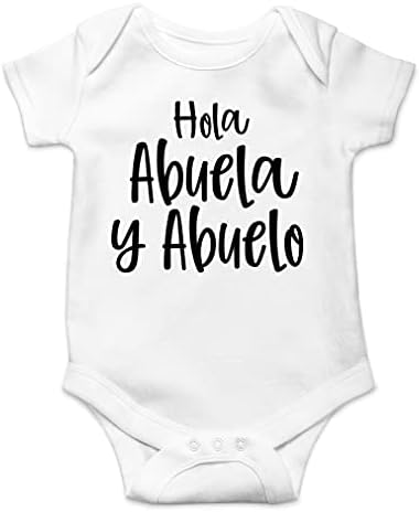 Aw Fashions Hola Abuela y Abuelo - Најава за бременост на шпански баби и дедовци - Симпатична едно парче новороденче за бебиња за бебиња