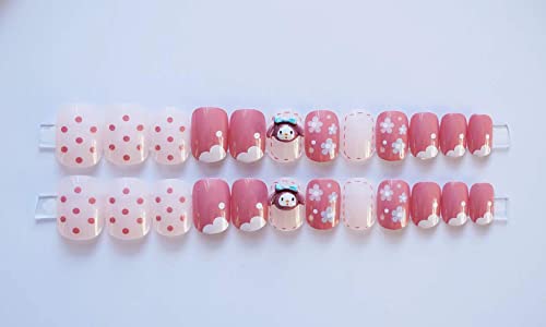 Кратка квадратна розова 3д мечка љубов насликани лажни нокти лажни нокти притиснете на ноктите