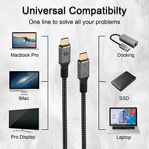 VCOM [6,6FT] USB4 кабел 240W компатибилен со Thunderbolt 3 уреди, USB4 кабел со 4K@60Hz видео-C за Thunderbolt 3, Dell, iPad Air