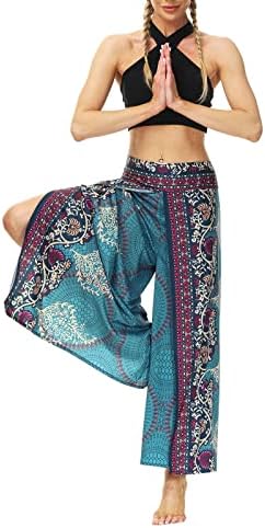 Подигање исечени јога панталони плус големина женски бохо печатено палацо страно поделено широко тренингот за нозе јога панталони