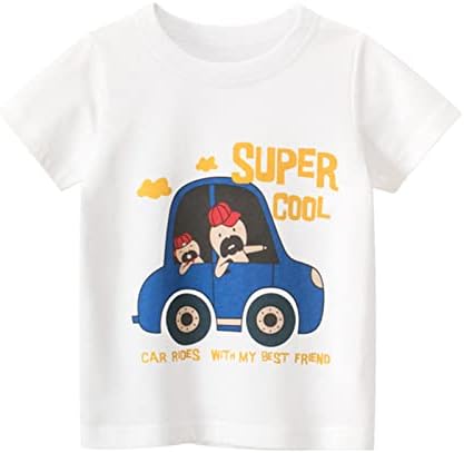 Детско деца бебешки момчиња девојчиња цртани автомобили со кратки ракави маички маички врвови на облека момчиња кратки ракави